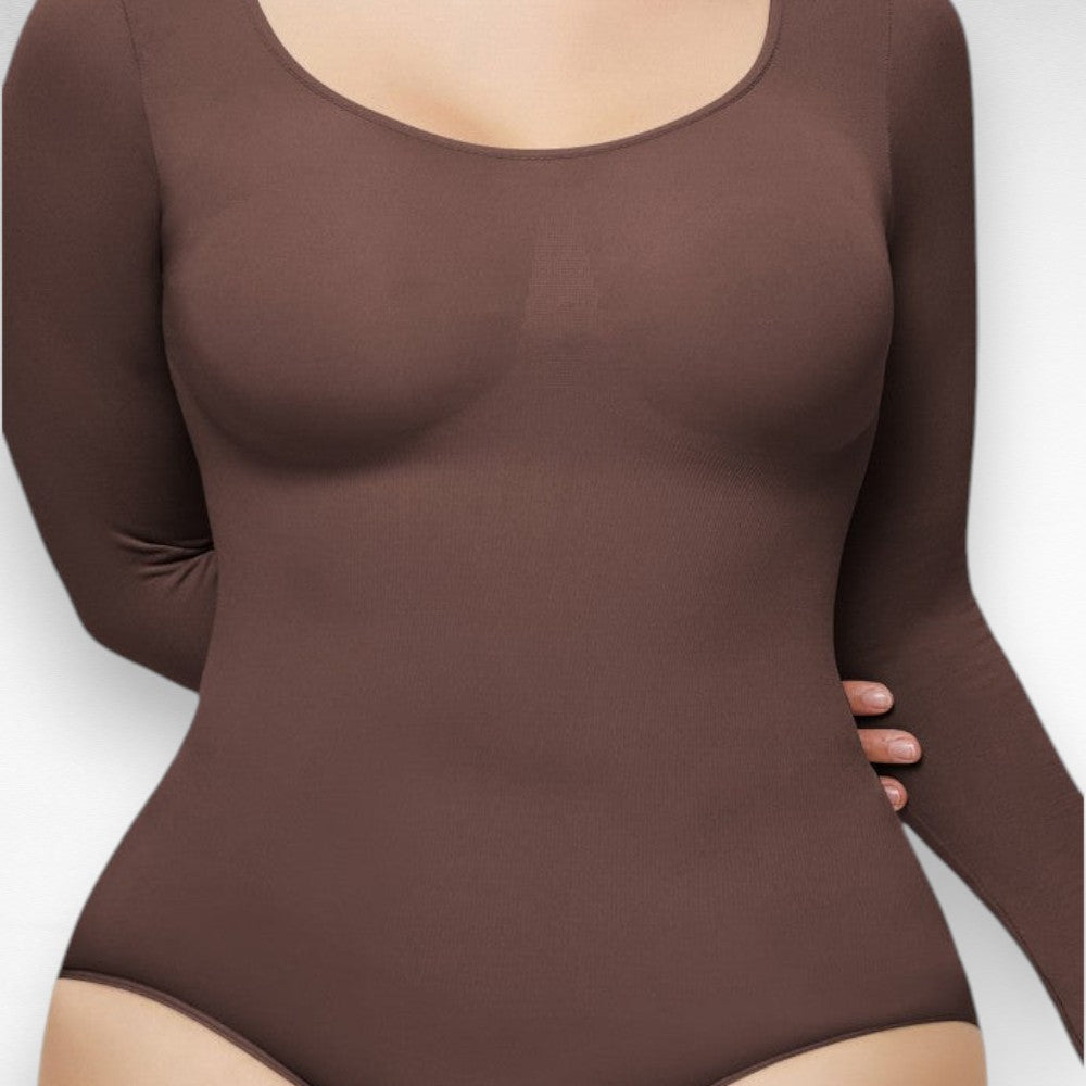 Sculpting Shapewear Long Sleeve Bodysuit Brown / S