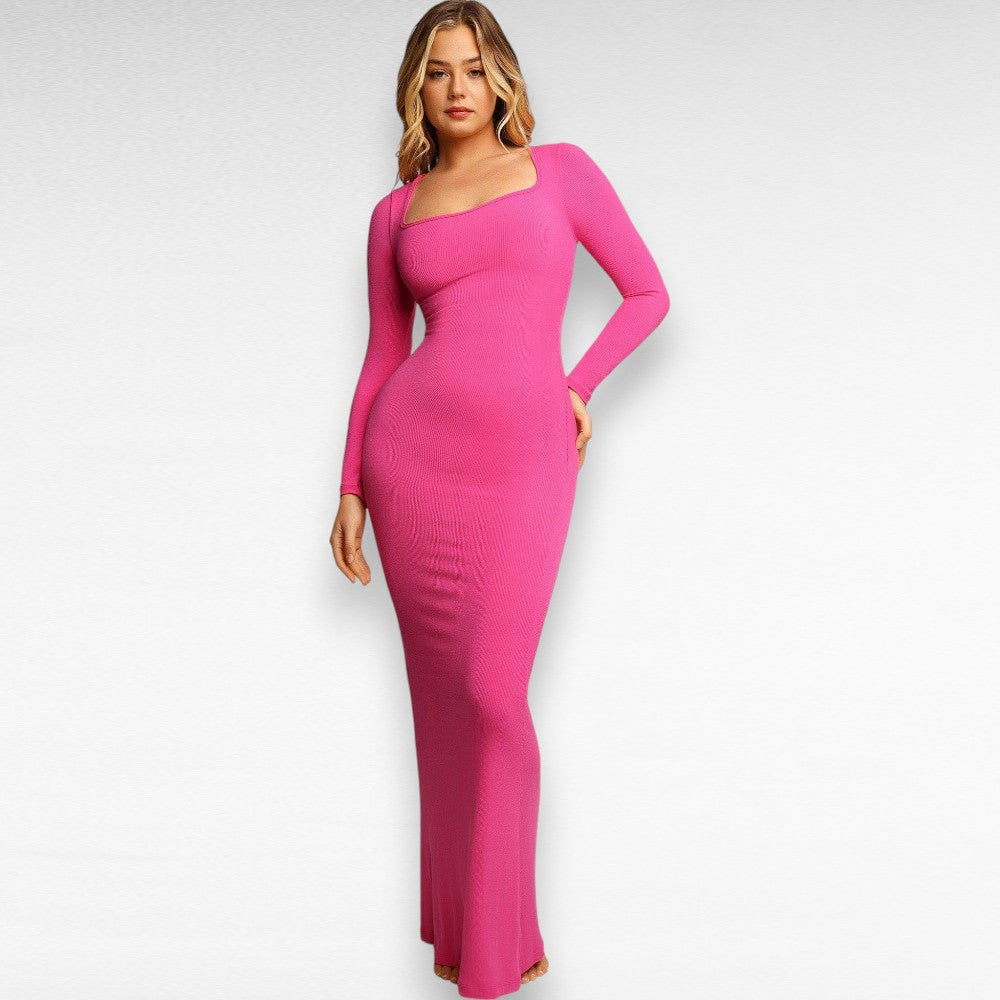 Sculpting Shapewear Lounge Dress Bodycon Dress Sleeveless Maxi / Pink / L