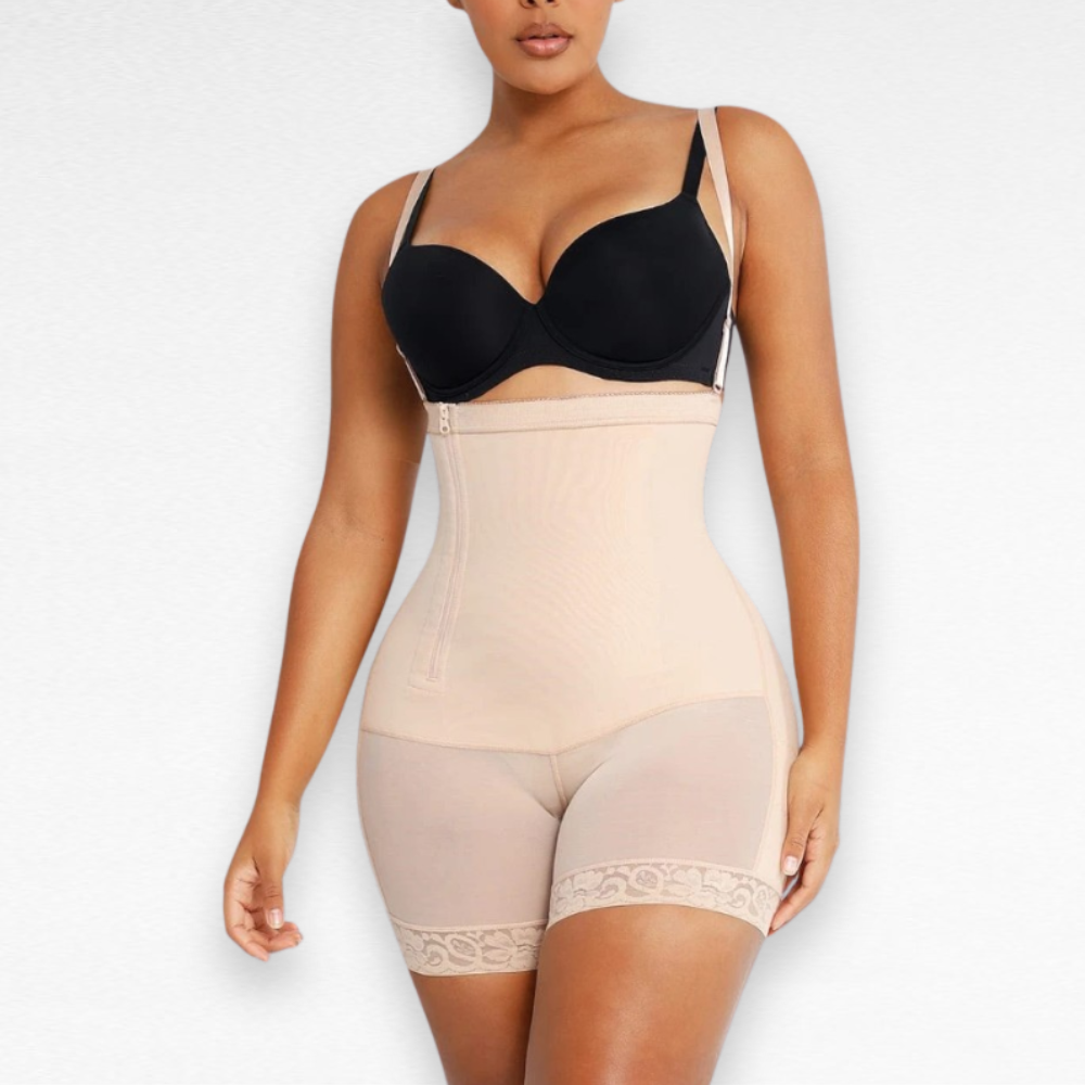 Sculpting Shapewear Tummy Compression Side Zipper Bodysuit XS / Beige