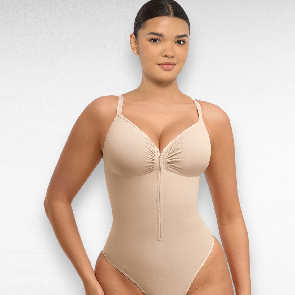 Sculpting Shapewear V-Neck Thong Bodysuit Beige / S