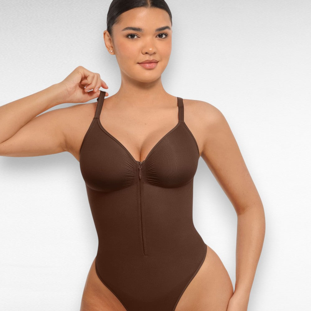 Sculpting Shapewear V-Neck Thong Bodysuit Brown / S