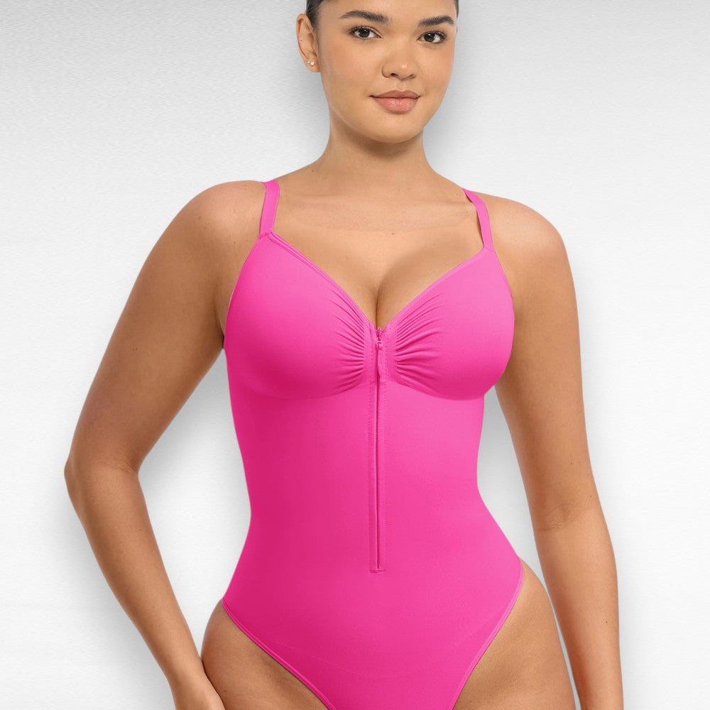 Sculpting Shapewear V-Neck Thong Bodysuit Rose Red / S