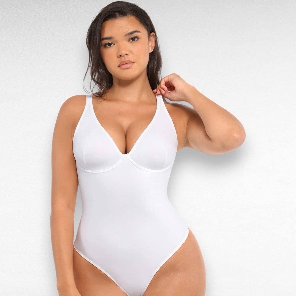 Sculpting Shapewear V-Neck Thong Bodysuit White / S
