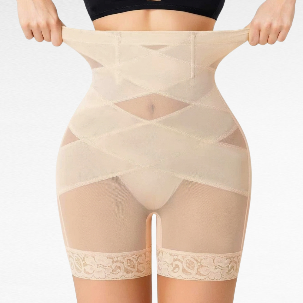 High-Waist Mesh Shaping Shorts Beige / S