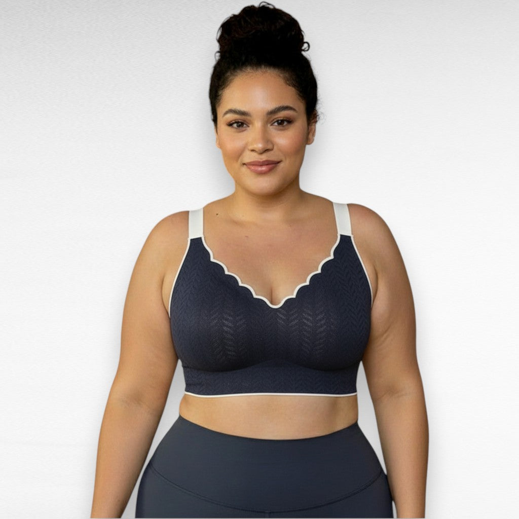 Sculpting Scalloped Embossed Lace Bra Black / M