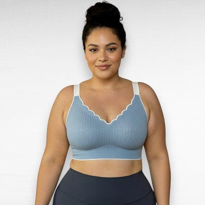Sculpting Scalloped Embossed Lace Bra Blue / M