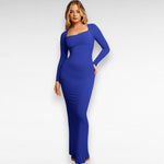 Sculpting Shapewear Lounge Dress Bodycon Dress Long Sleeve Maxi / Blue / S