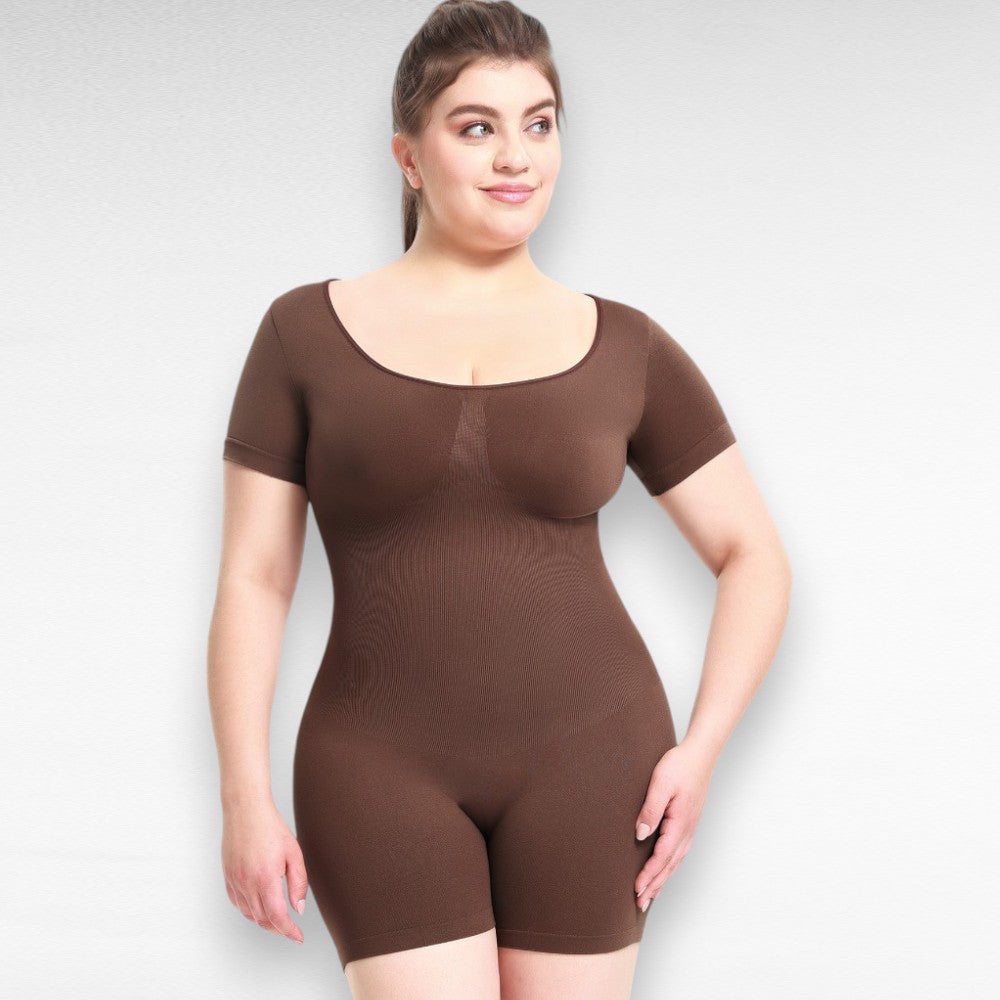 Sculpting Shapewear Short Sleeve Bodysuit Brown / S