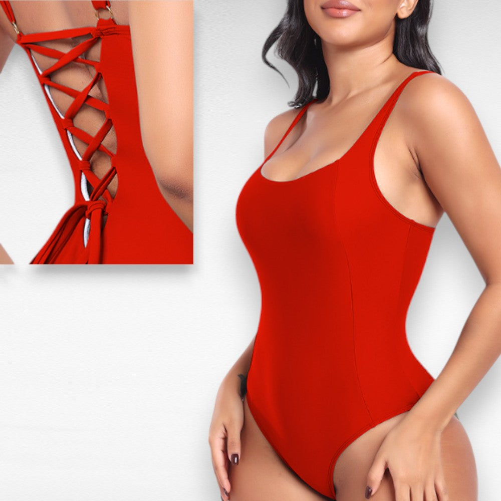 Sculpting Shapewear Tummy Control Swimsuit Red (Alternate Style) with removable chest pad / S