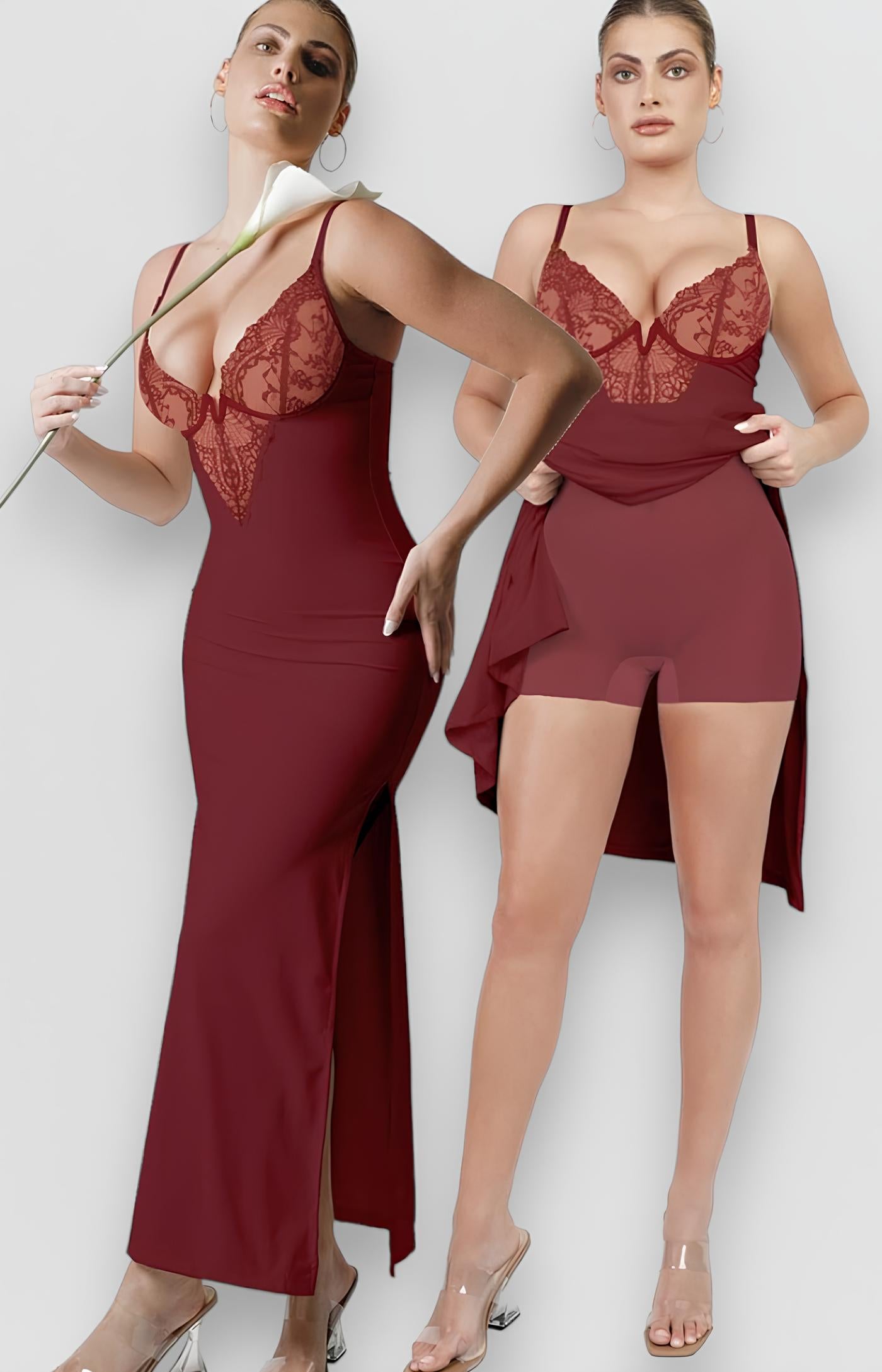 Sculpting Shapewear V-Neck Lace Dress