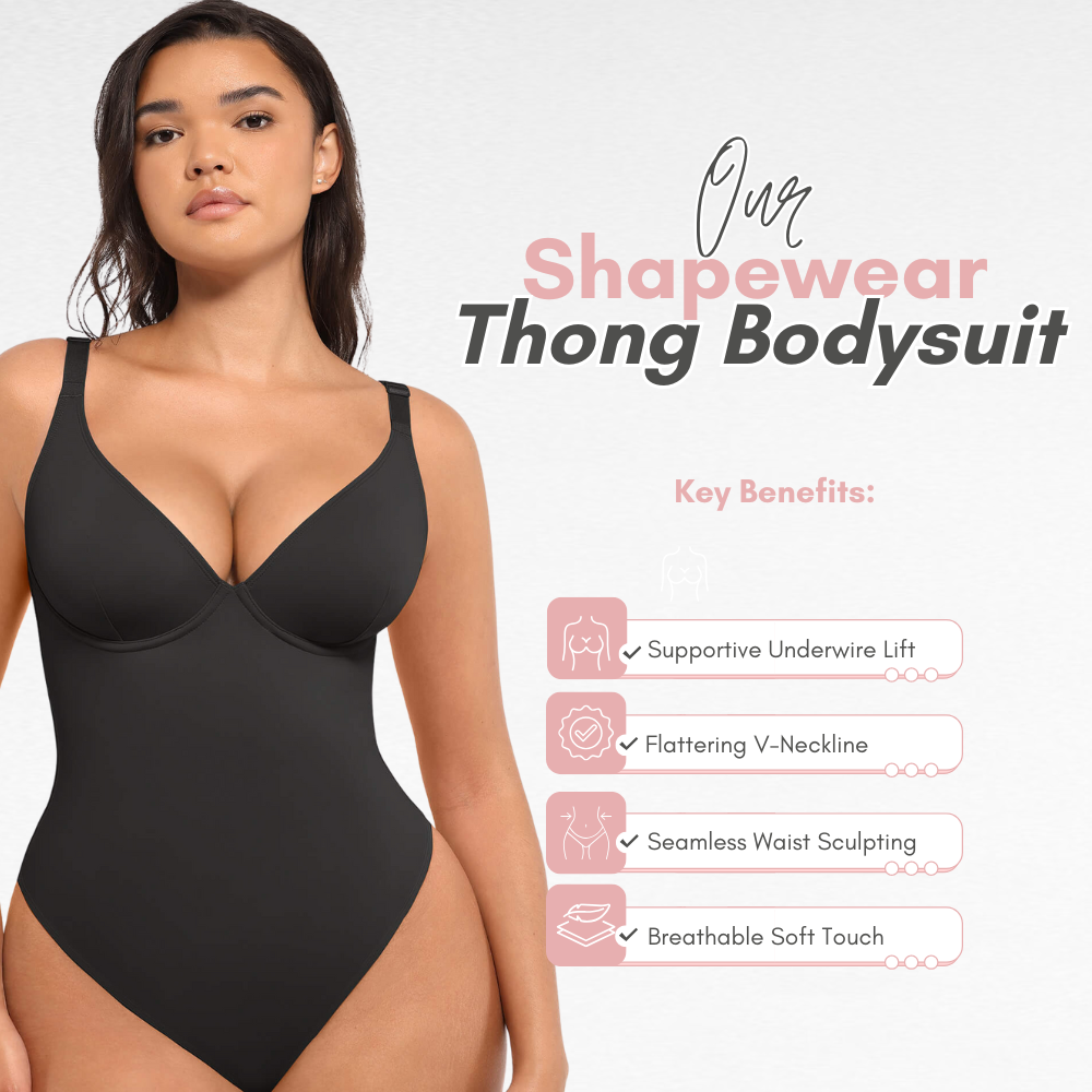 Sculpting Shapewear V-Neck Thong Bodysuit