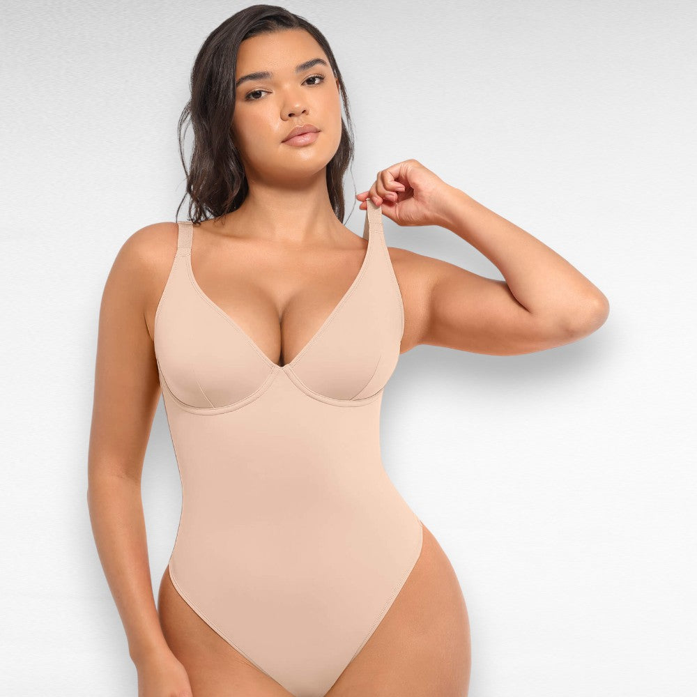 Sculpting Shapewear V-Neck Thong Bodysuit