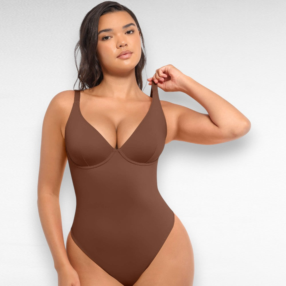 Sculpting Shapewear V-Neck Thong Bodysuit