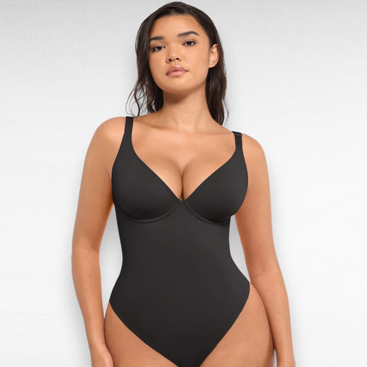 Sculpting Shapewear V-Neck Thong Bodysuit Black / S