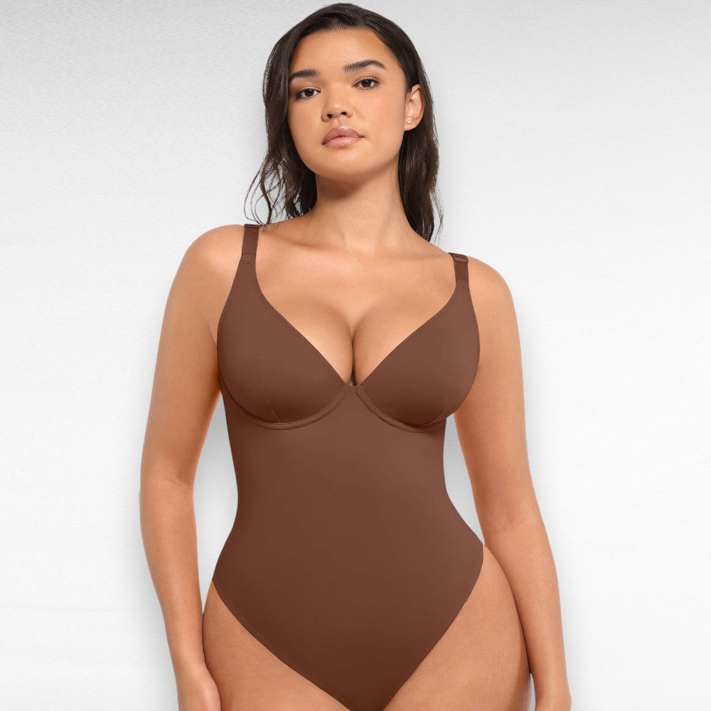 Sculpting Shapewear V-Neck Thong Bodysuit Brown / S