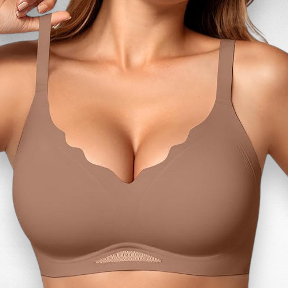 Sculpting Wireless Scalloped Mesh Bra Brown / S