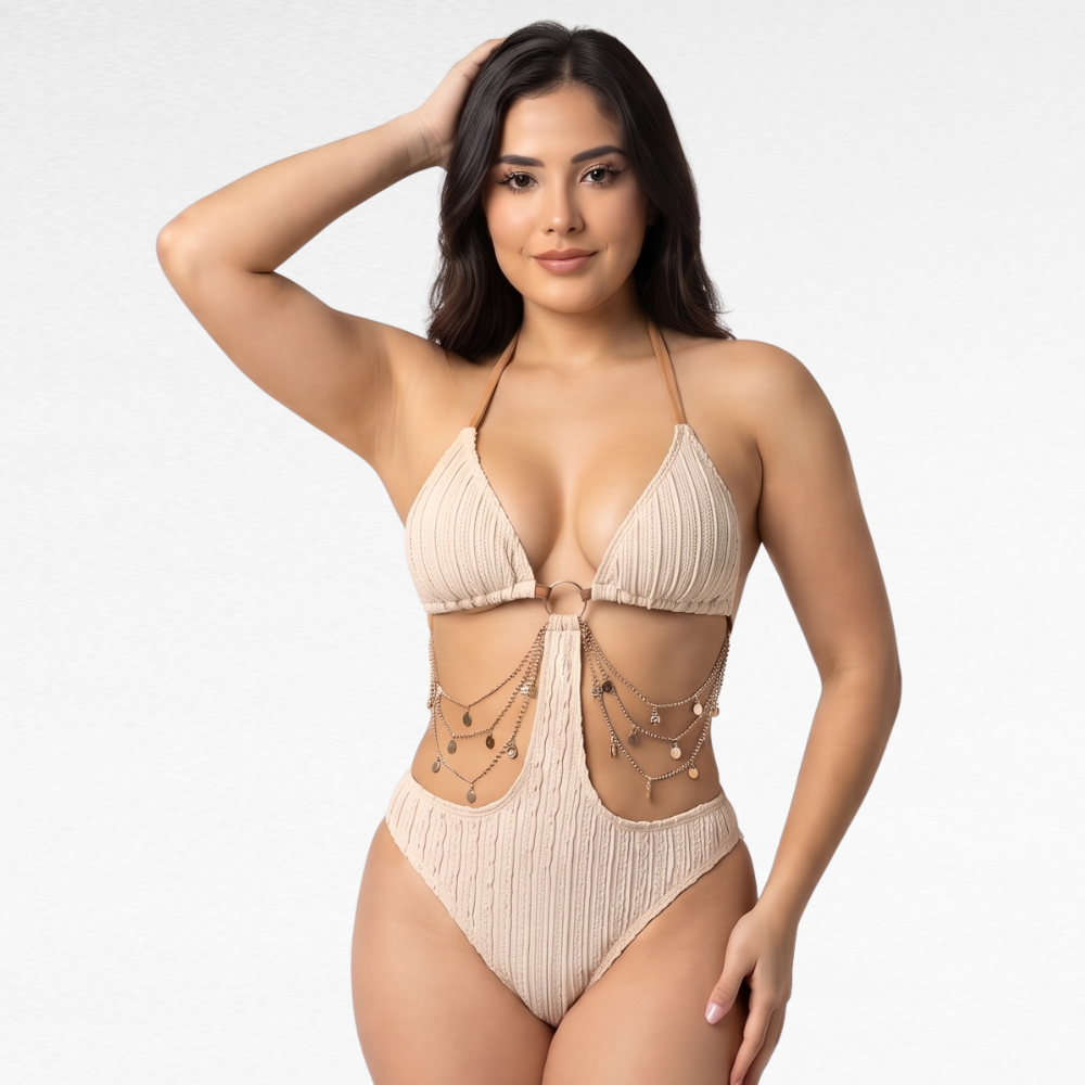 The Santorini Gold-Chain Swimsuit