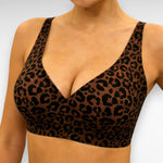 Wireless Deep V Push Up Bra Bras Brown Leopard / S