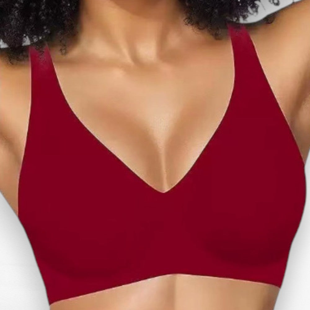 Wireless Deep V Push Up Bra Bras Burgundy / S
