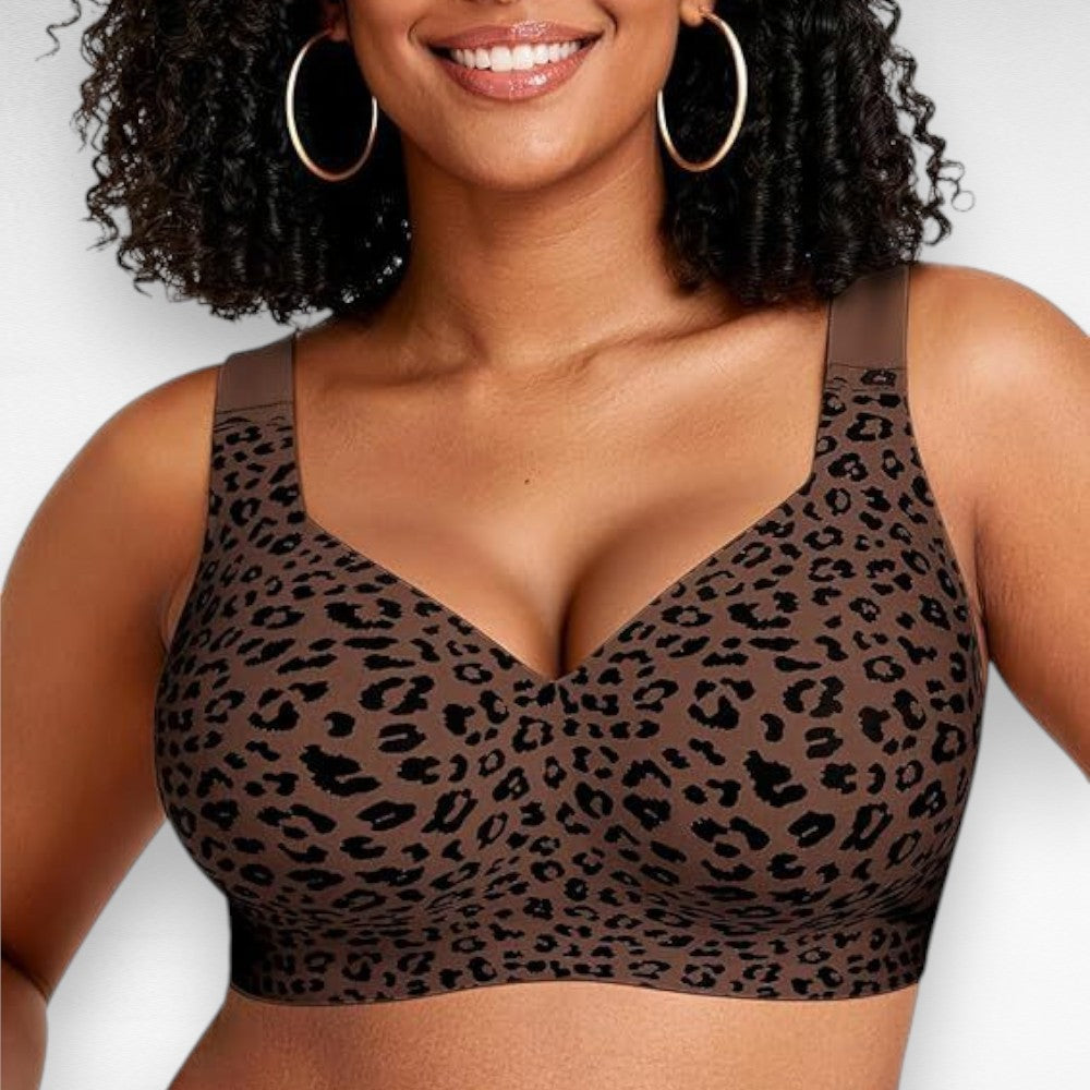Wireless V-Neck Full Coverage Bra Bras Coffee Leopard / S
