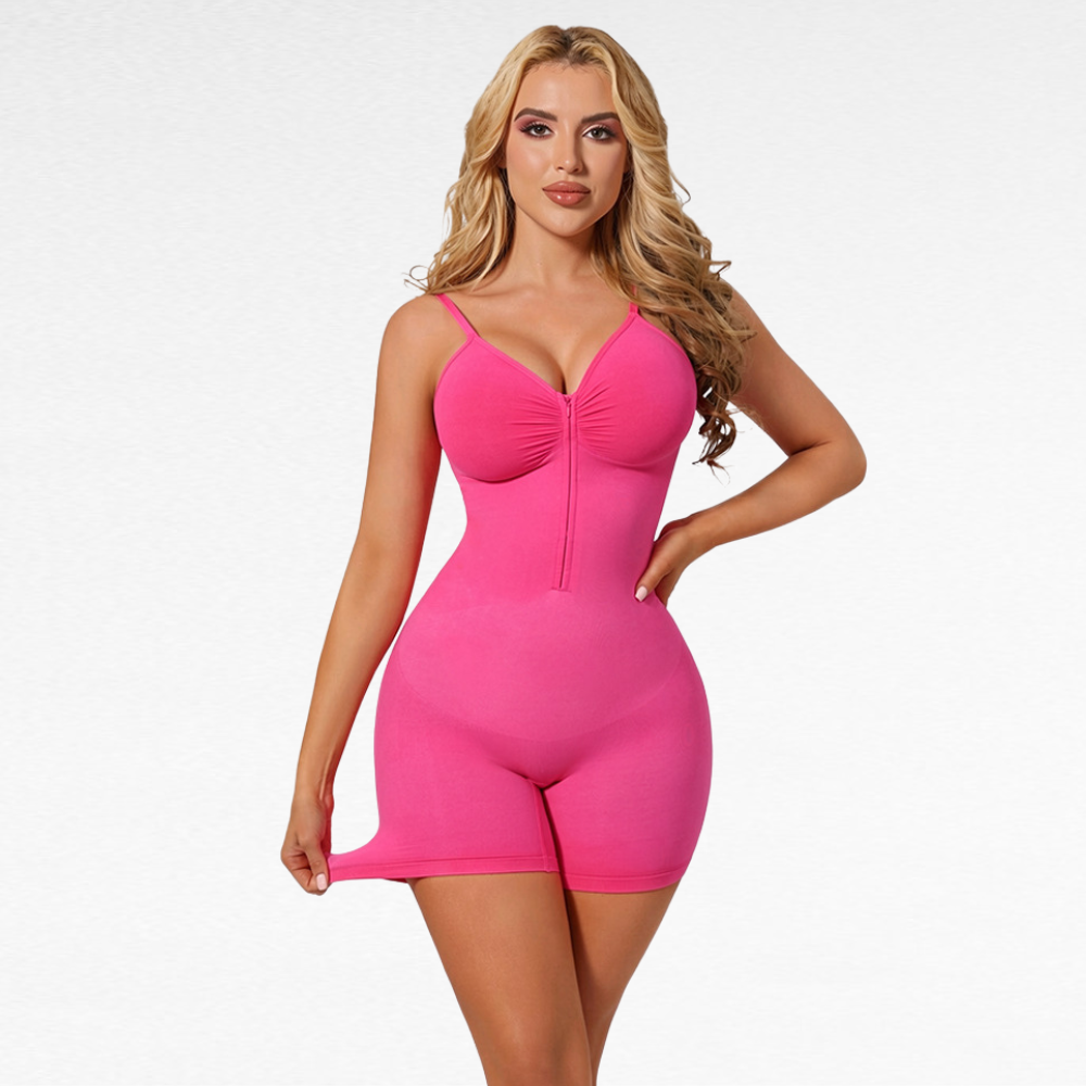 Zip-Up Tummy Control Bodysuit Bodysuits Pink / XS